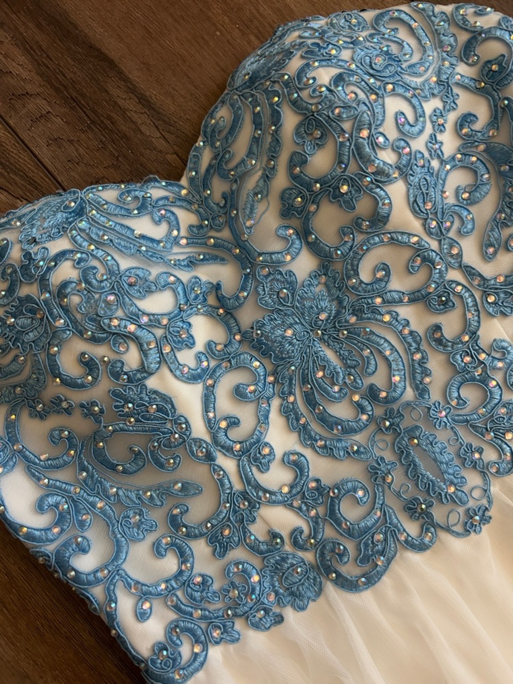 Blondie Nites White Tulle Prom Dress with Blue Embellished Bodice - Picture 2 of 5